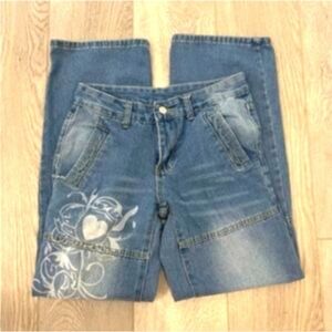 Women's Baggy Y2K aesthetic Jeans, Wide Leg, Mid rise